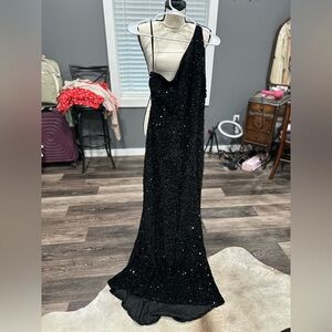 Black Sequin 1 Shoulder Dress By Love & Lemonade Size XL NWT Luxury Classy Party